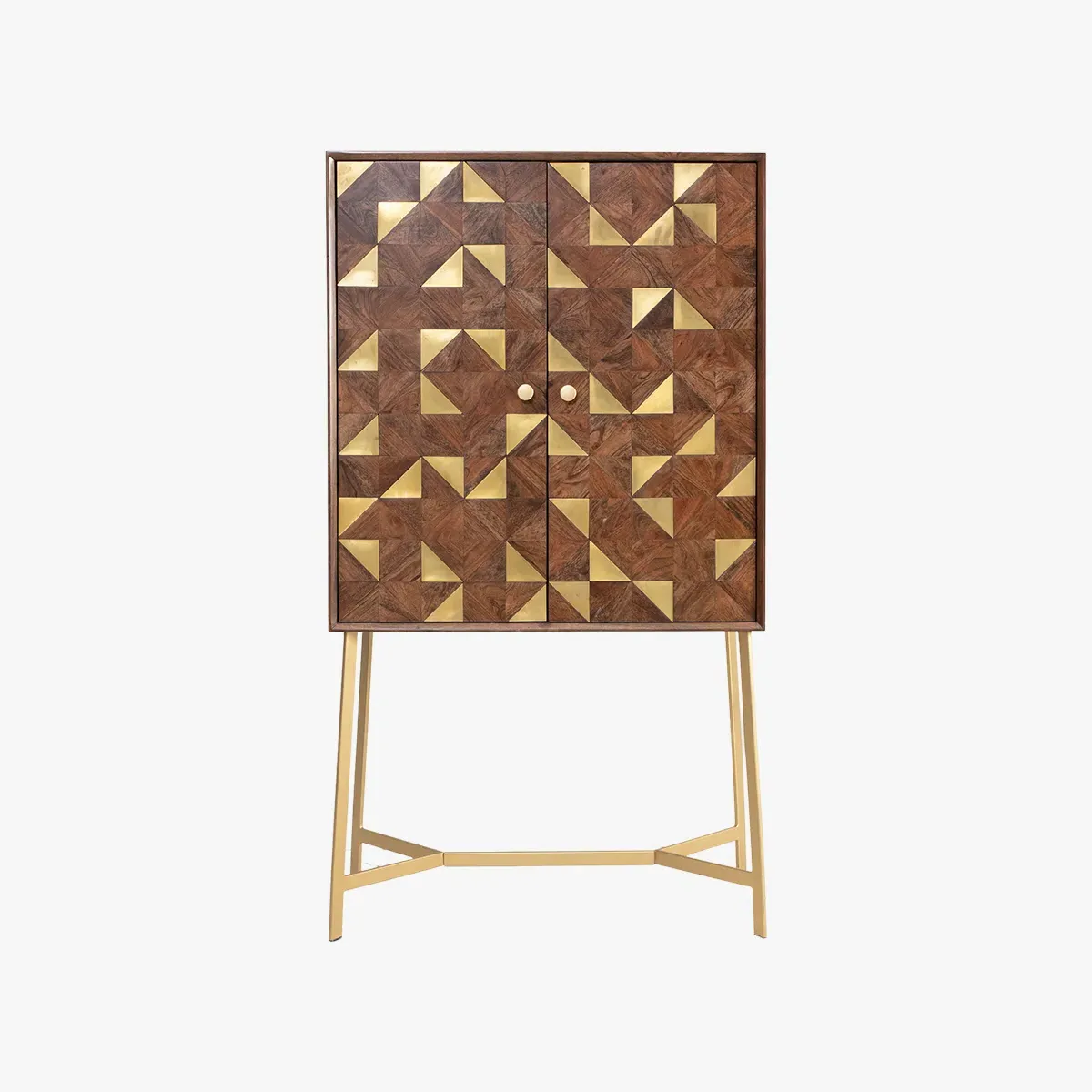 2-Door Drinks Cabinet with Brass Inlay - Acacia Wood image
