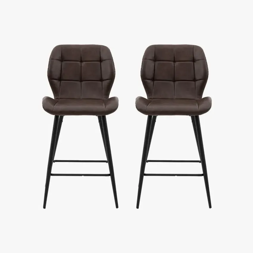 2-Pack Bar Stools with Button Detail - Brown image