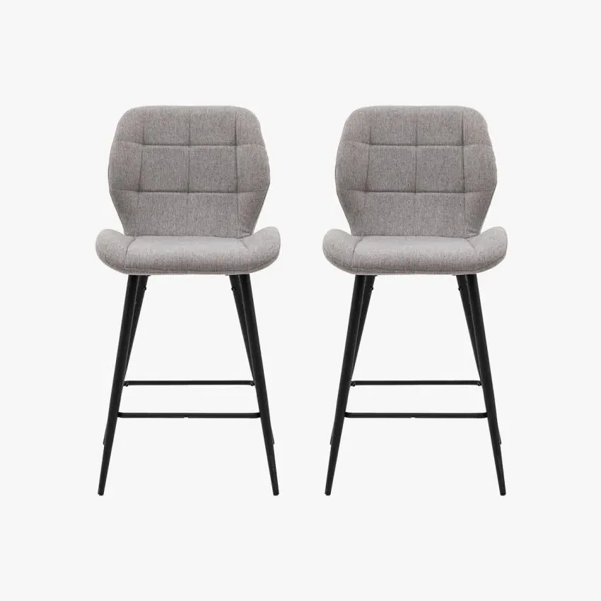 2-Pack Bar Stools with Button Detail - Grey