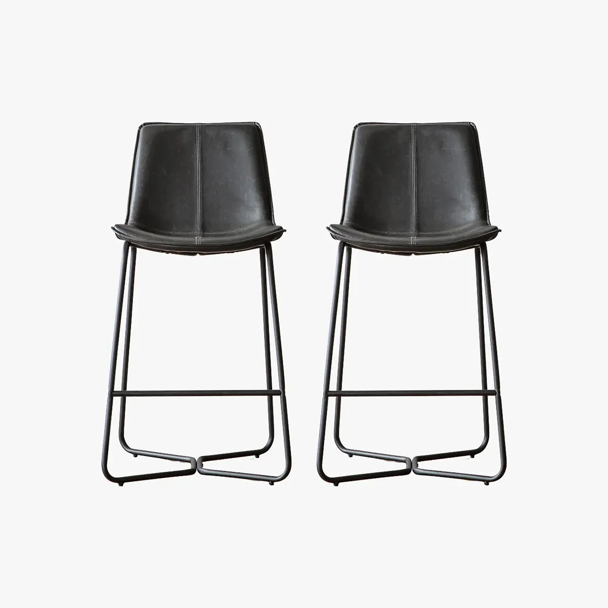 2-Piece Bar Stool Set - Black, Faux Leather image