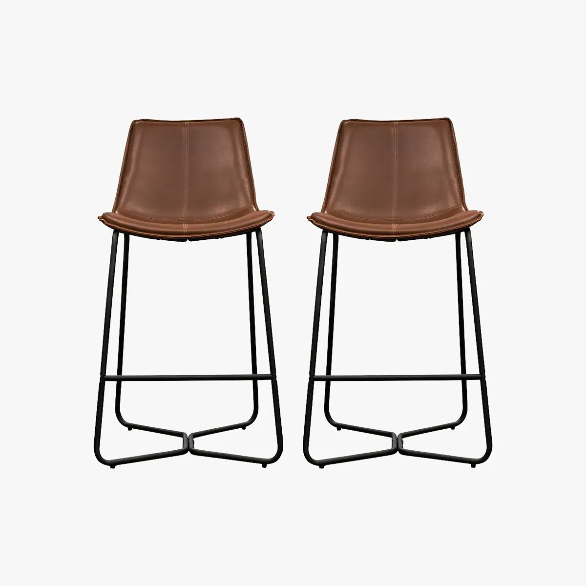 2-Piece Bar Stool Set - Brown, Faux Leather