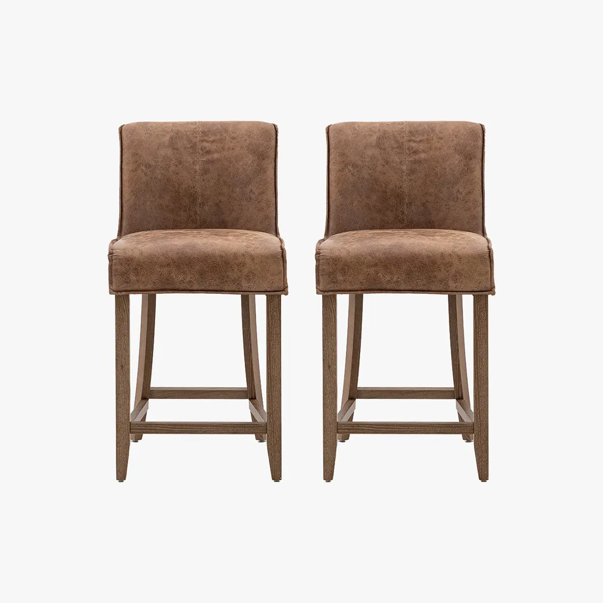 2-Piece Bar Stool Set - Brown, Leather