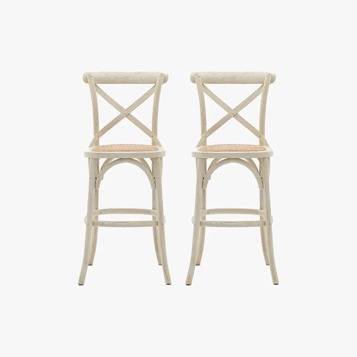 2-Piece Barstool Set with Crossover Back - White