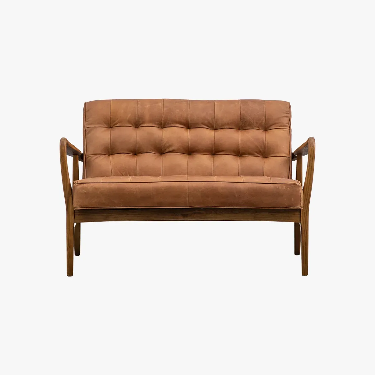 2-Seater Sofa Mid-Century - Brown, Leather
