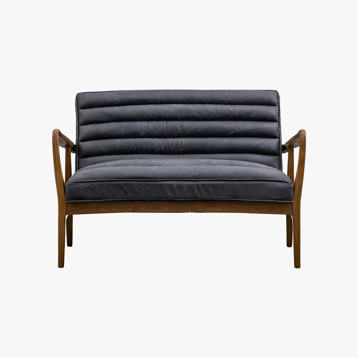 2-Seater Sofa Mid-Century Modern - Black, Leather image