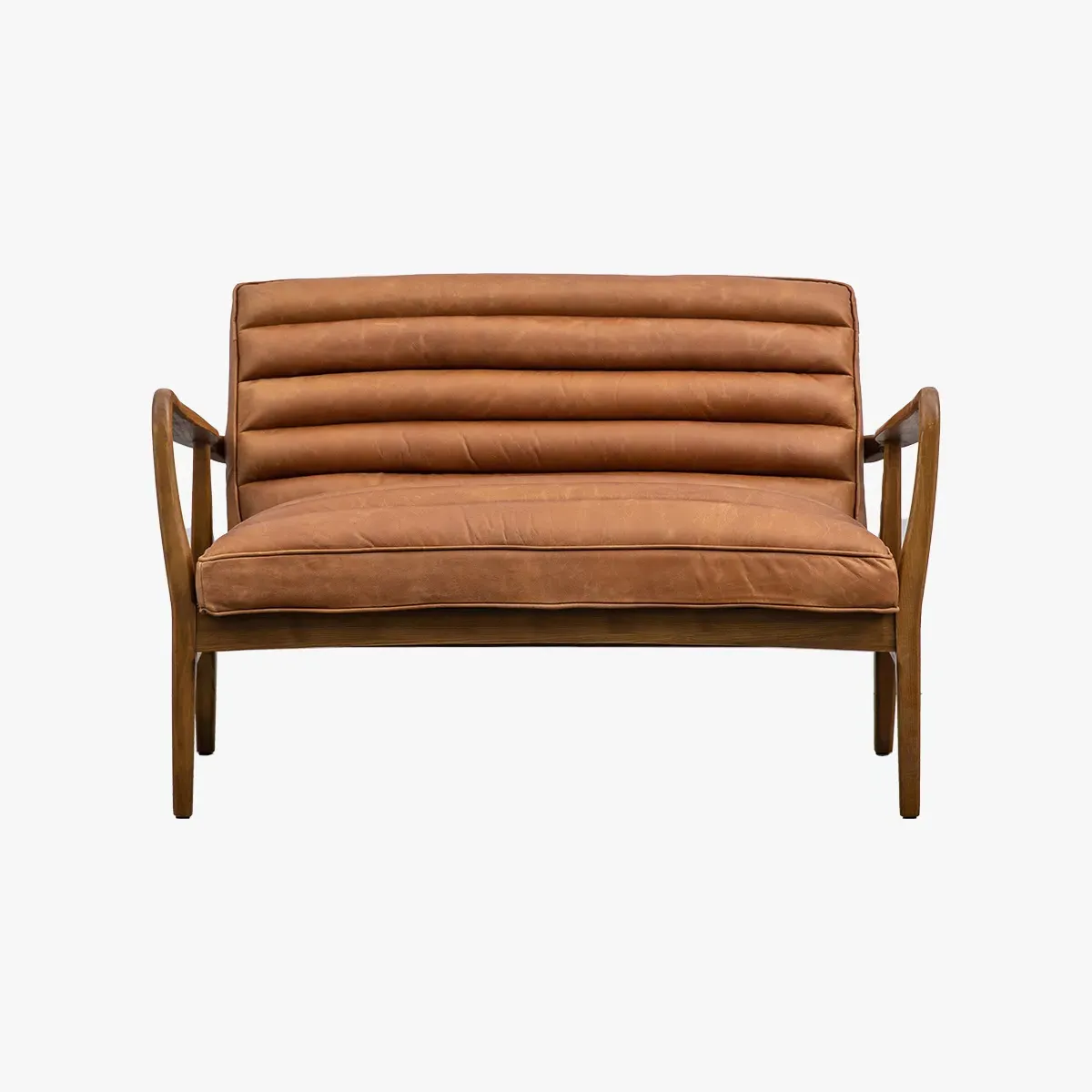 2-Seater Sofa Mid-Century Modern - Brown, Leather