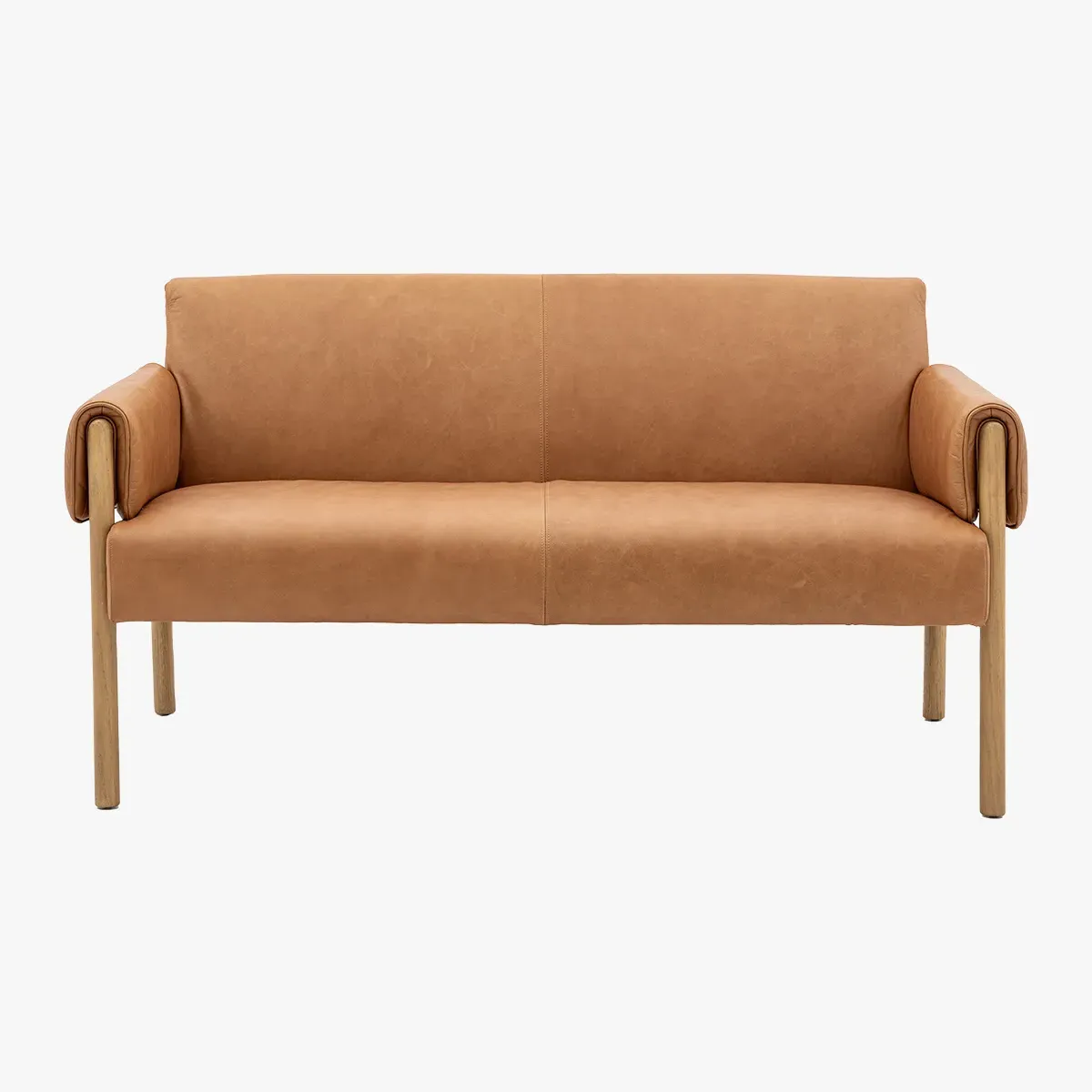 2-Seater Sofa with Wooden Legs - Brown, Leather