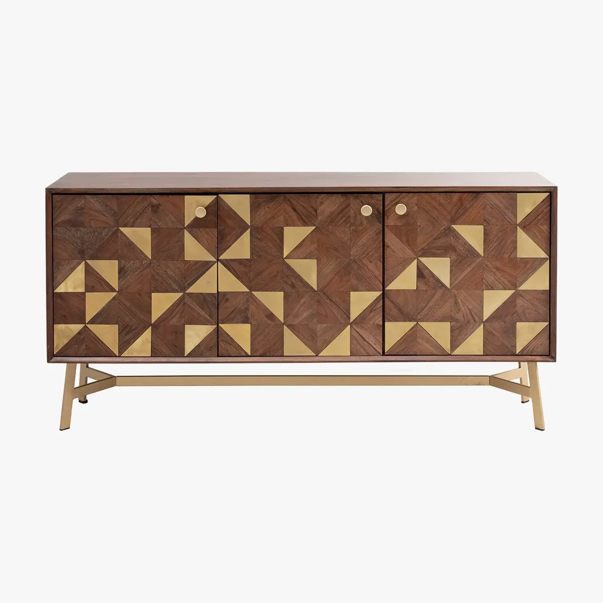 3-Door Sideboard with Brass Inlay - Acacia Wood