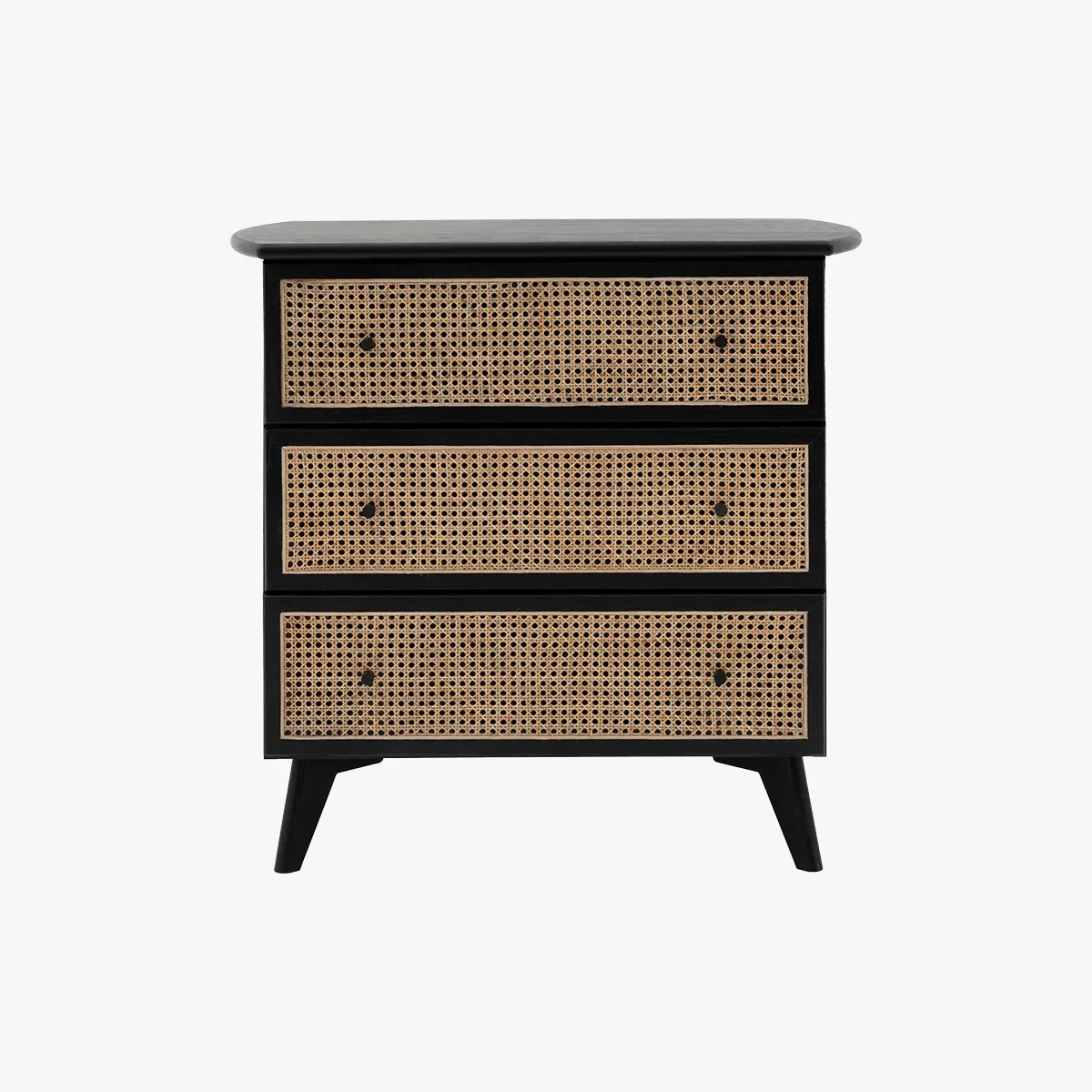 3-Drawer Chest with Rattan Panels - Black, Oak image