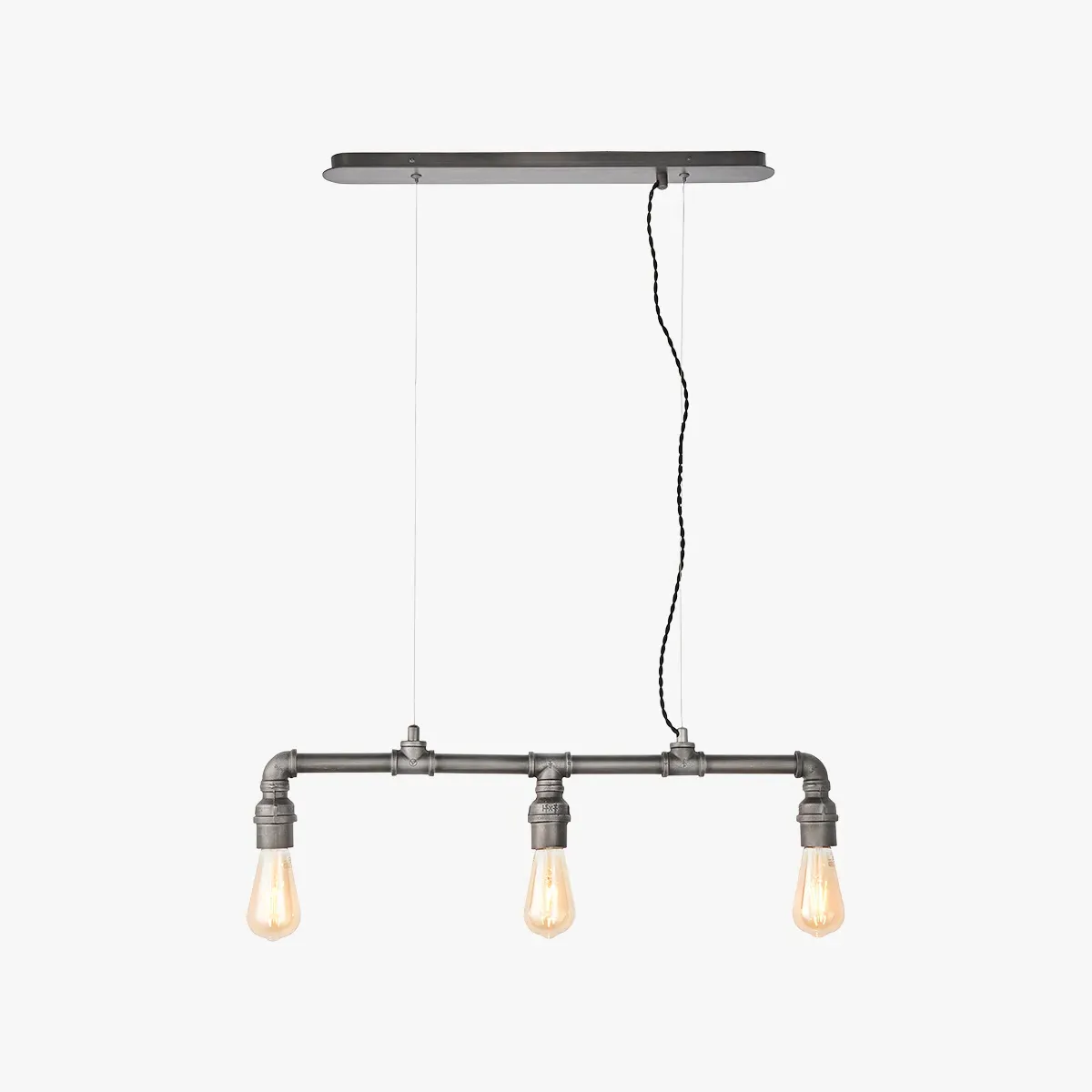 3-Light Pendant with Crossbar Design - Black, Pewter