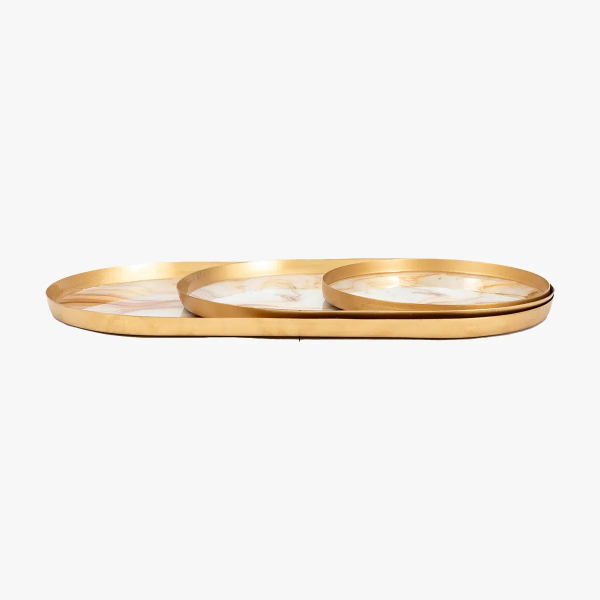 3-Piece Tray Set with Gold Accents - Marble