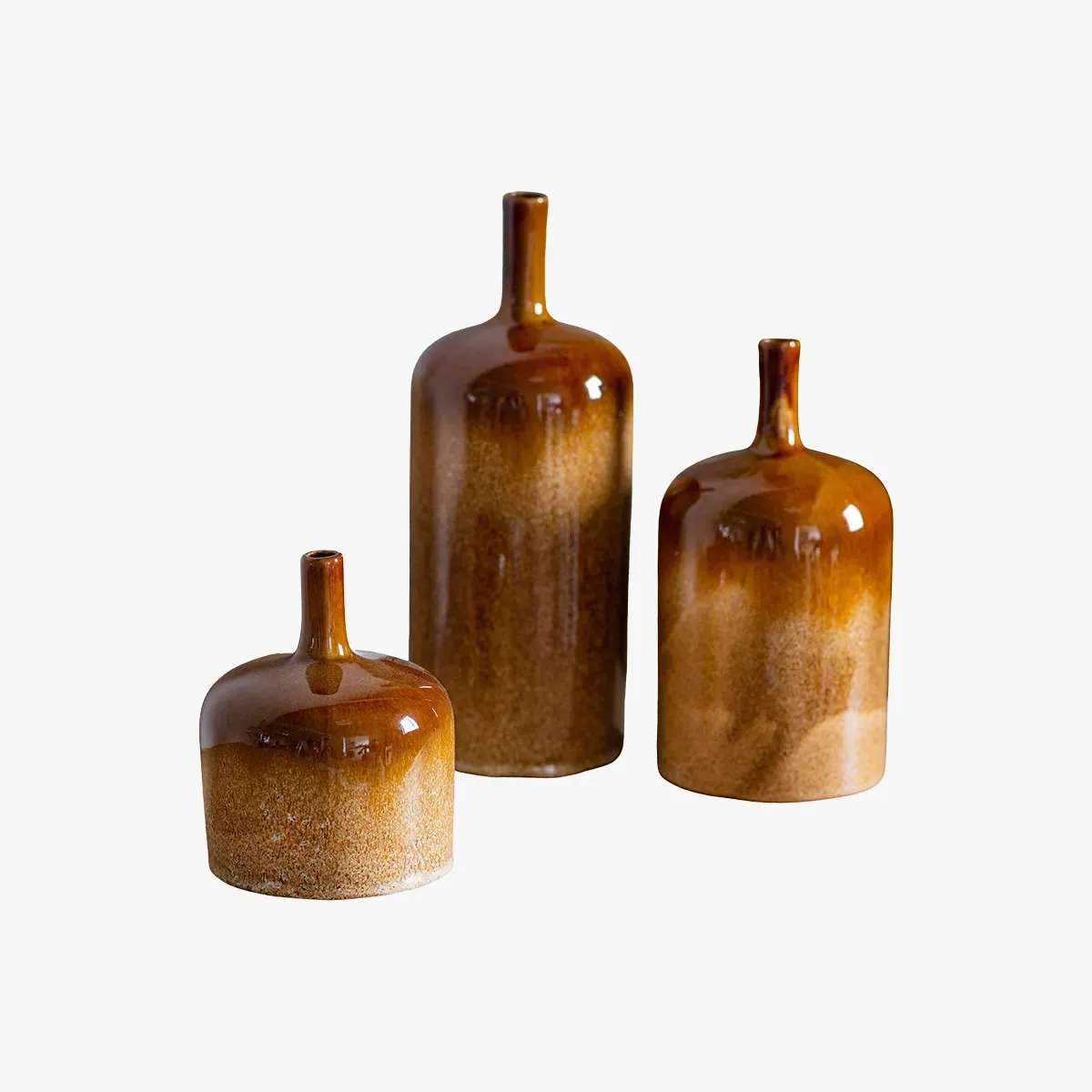 3-Piece Vase Set - Brown, Ceramic