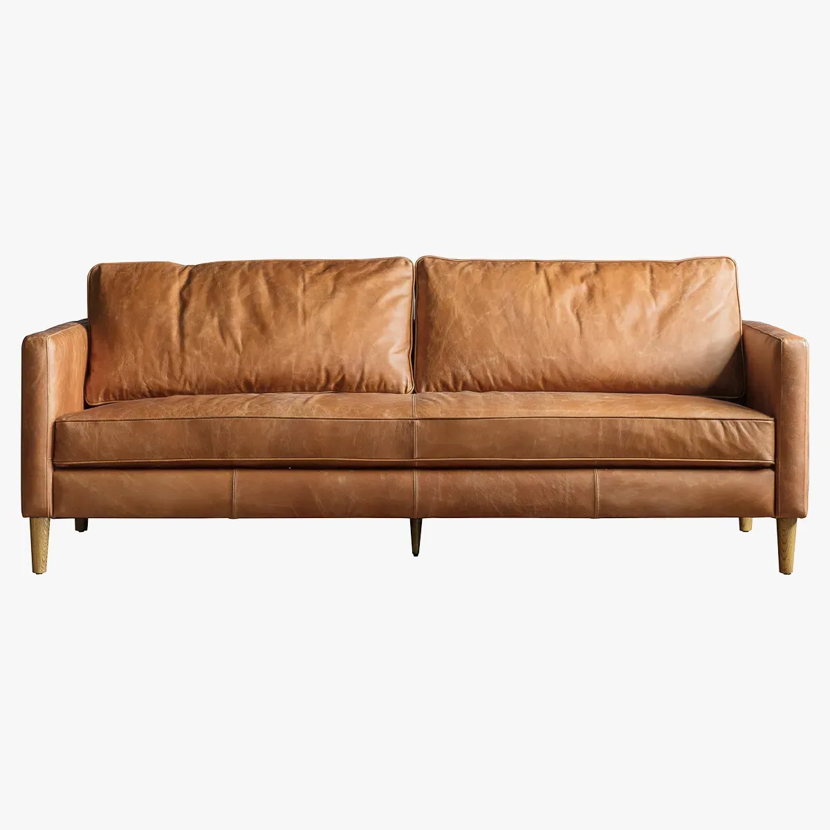 3-Seater Sofa with Distressed Styling - Brown, Leather image
