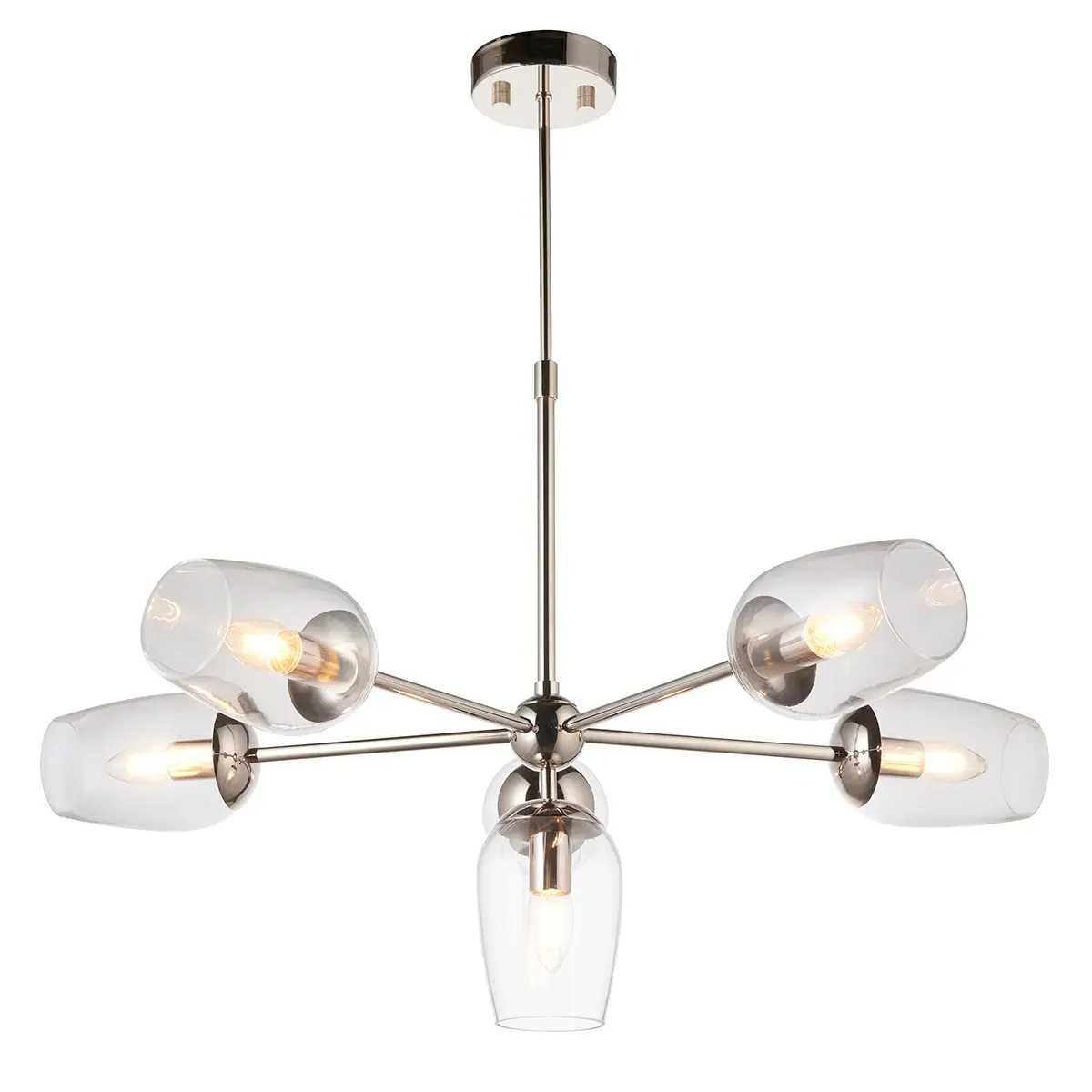 6-Light Glass Pendant - Nickel, Metal