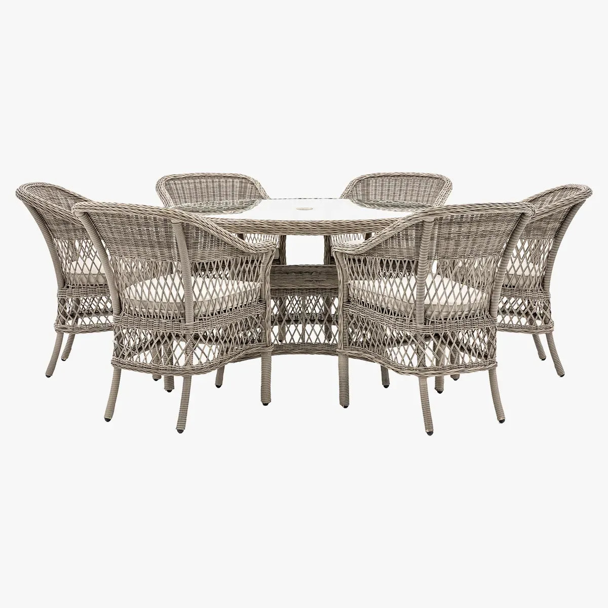 6-Seater Round Dining Set - Stone, PE Rattan