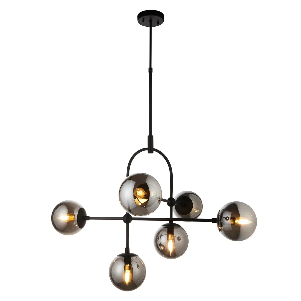 6-Sphere Semi-Flush Light - Black, Opal Glass