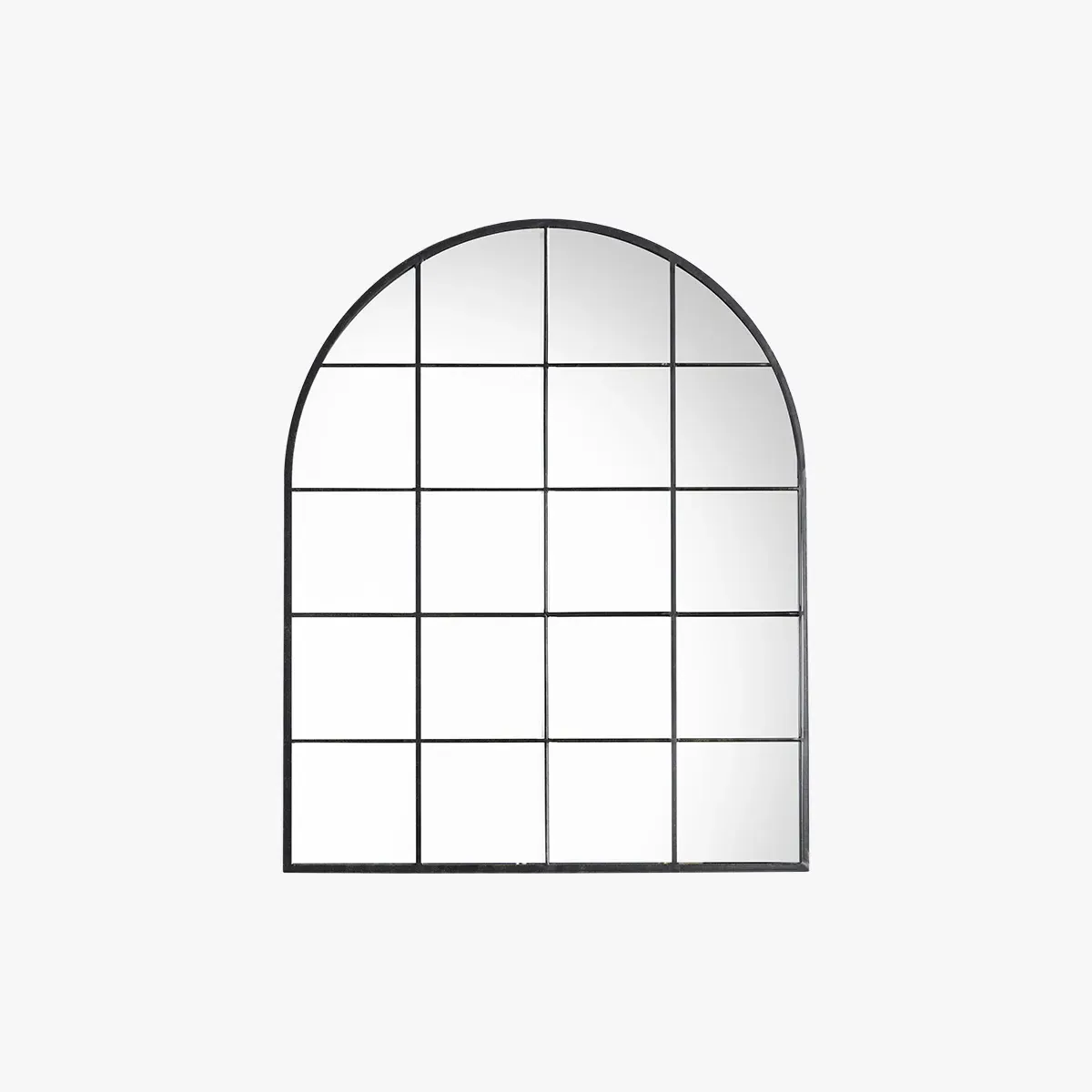 Arched Window Mirror with Grid Design - Black