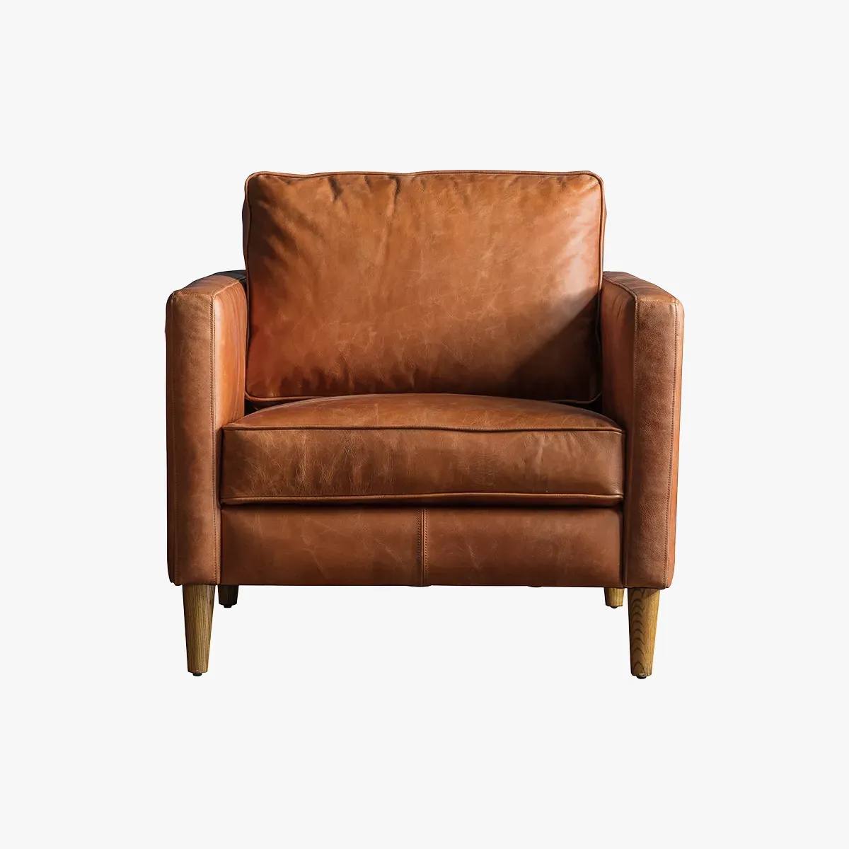 Armchair with Distressed Finish - Brown, Leather image