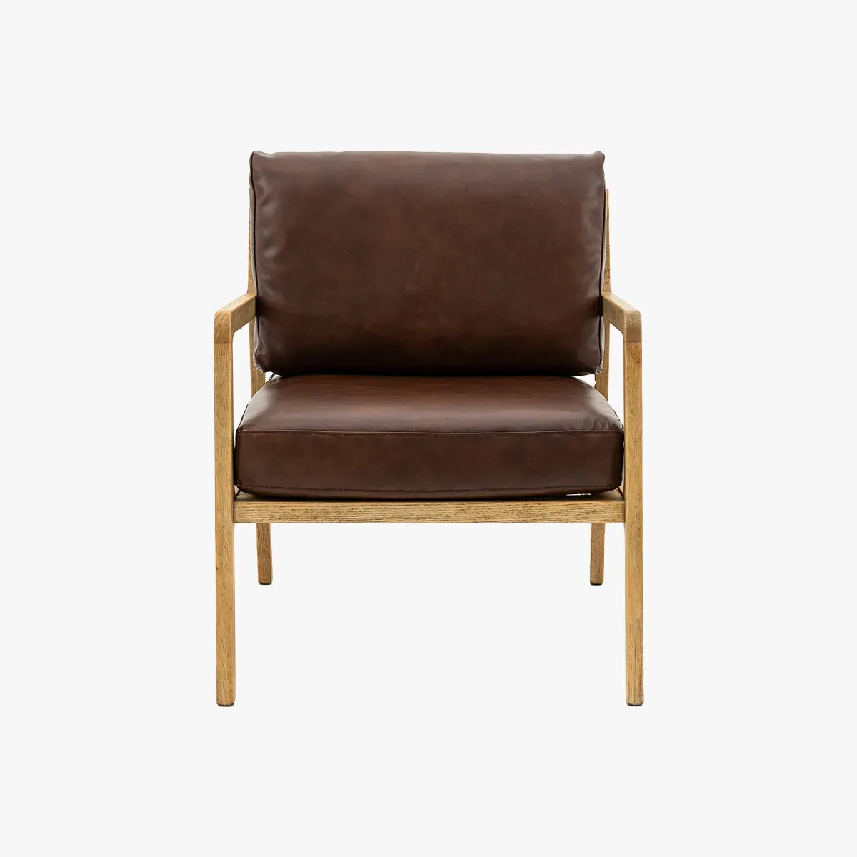 Armchair with Wooden Frame - Brown, Leather image
