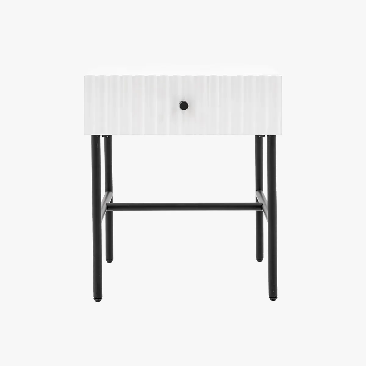 Bedside Table with Ribbed Drawer - White
