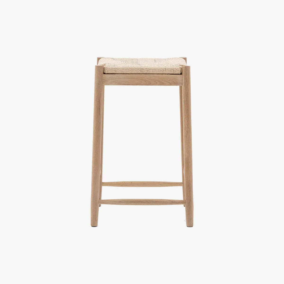 Compact Stool with Rope Seat - Oak, Solid Wood image