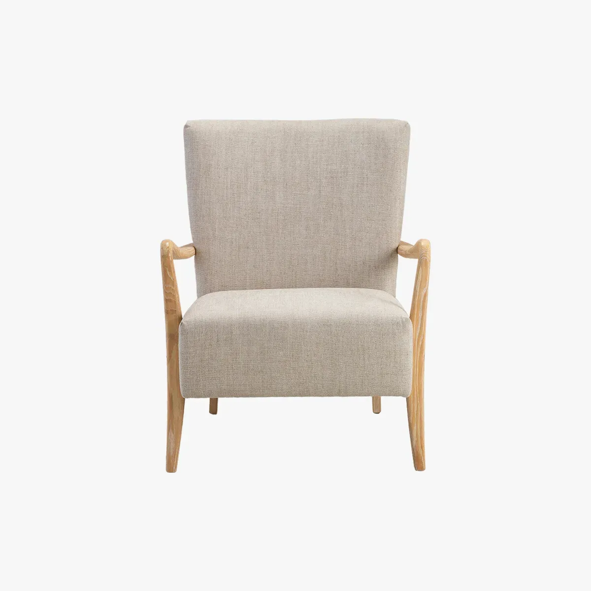 Curved Armchair with Oak Frame - Light Grey, Linen