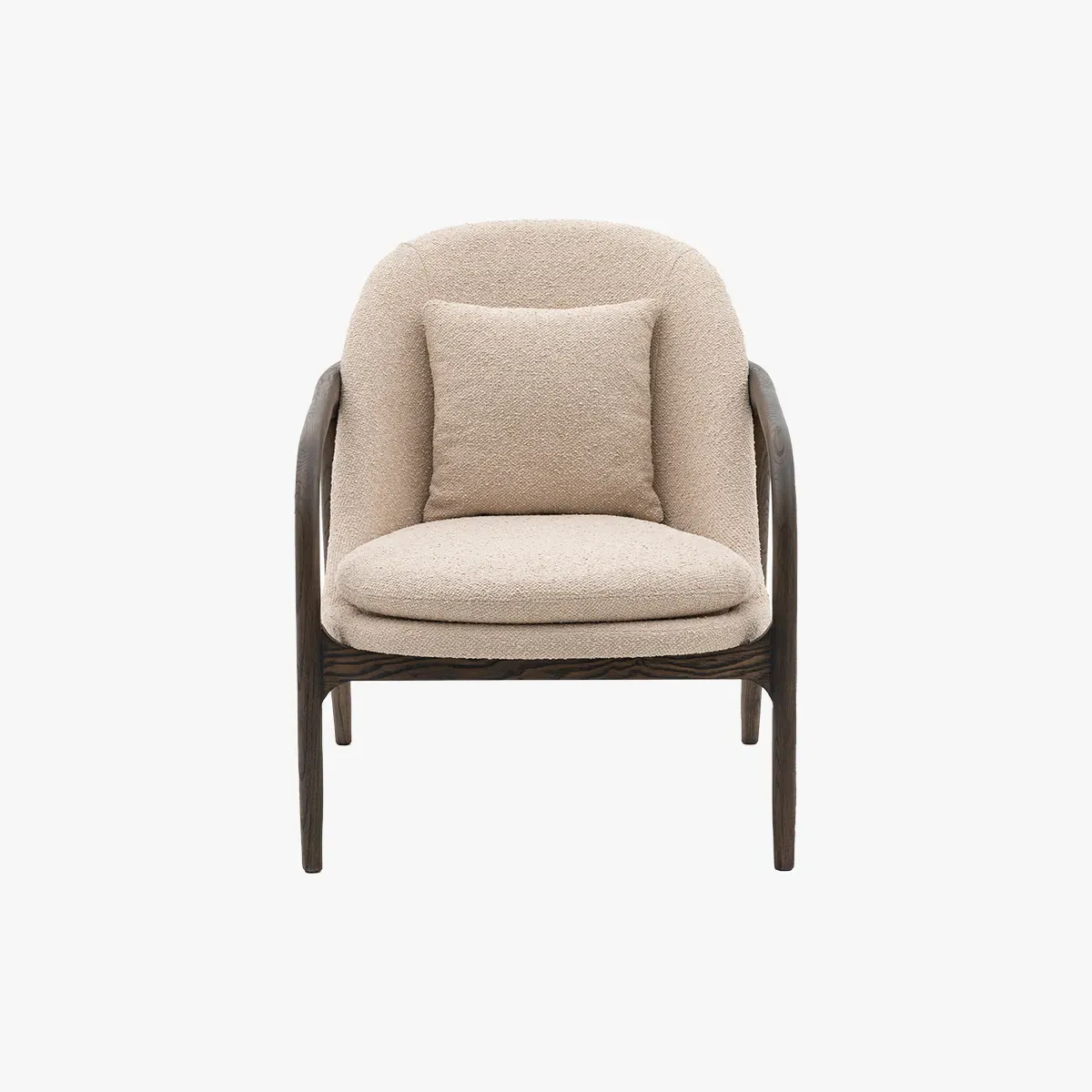 Curved Armchair with Wood Frame - Taupe, Fabric