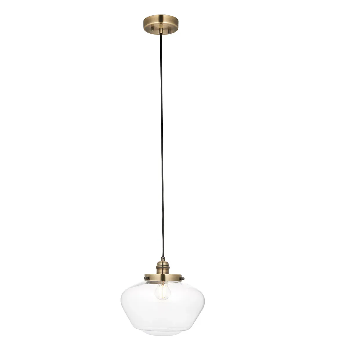 Curved Glass Pendant Light - Clear, Brass