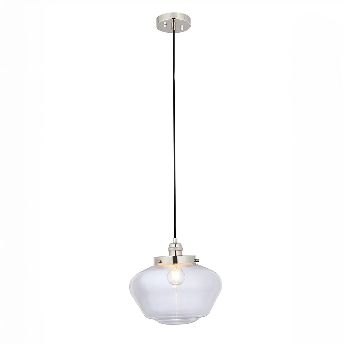 Curved Glass Pendant Light - Clear, Nickel image