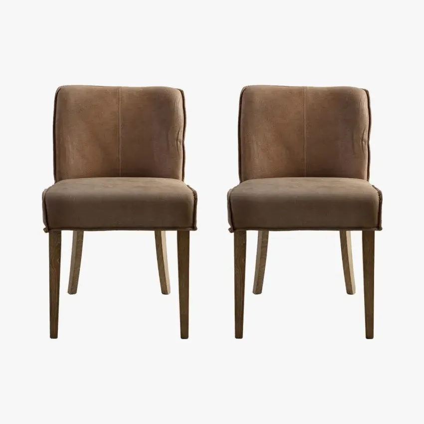 Dining Chair Set of 2 - Brown, Leather