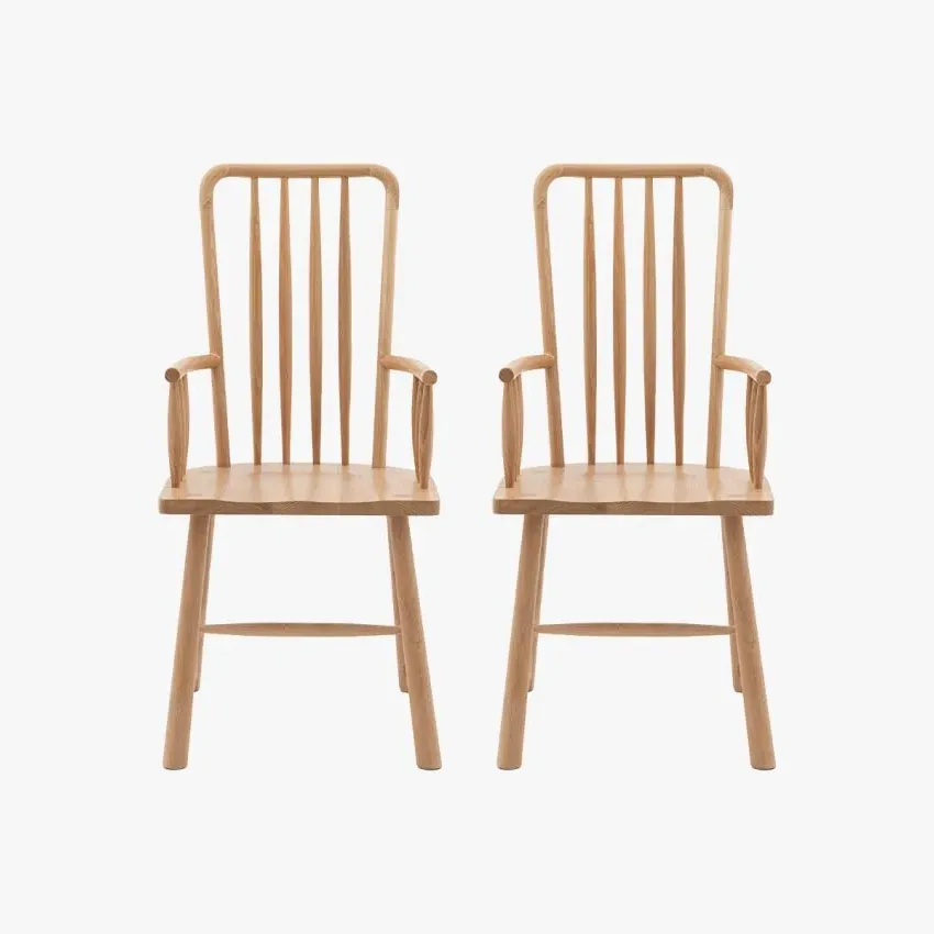 Dining Chair Set with Arms - Beige, Oak image