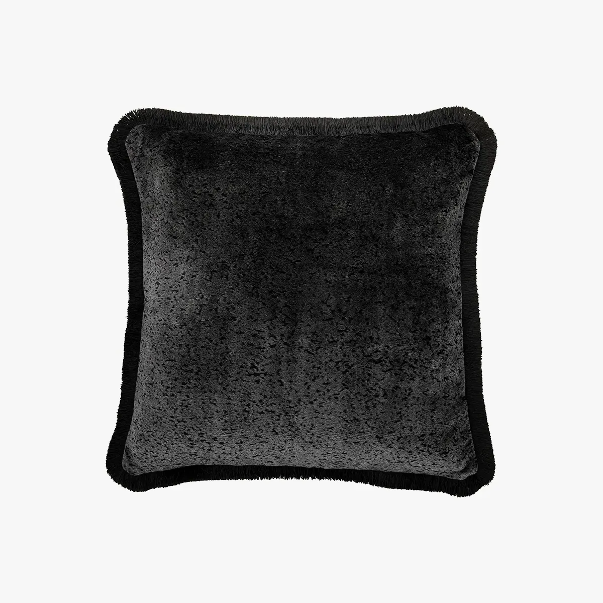 Filled Cushion with Fringing - Black, Velvet image