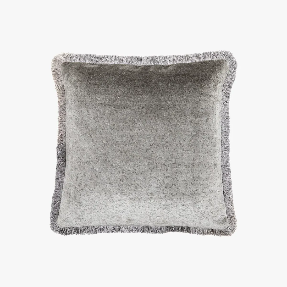 Filled Cushion with Fringing - Grey, Velvet