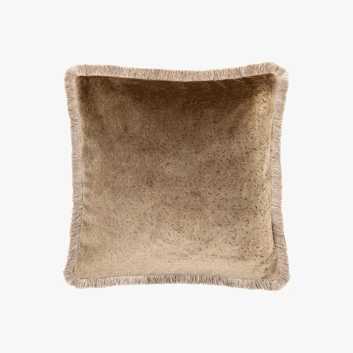 Filled Cushion with Fringing - Putty, Velvet