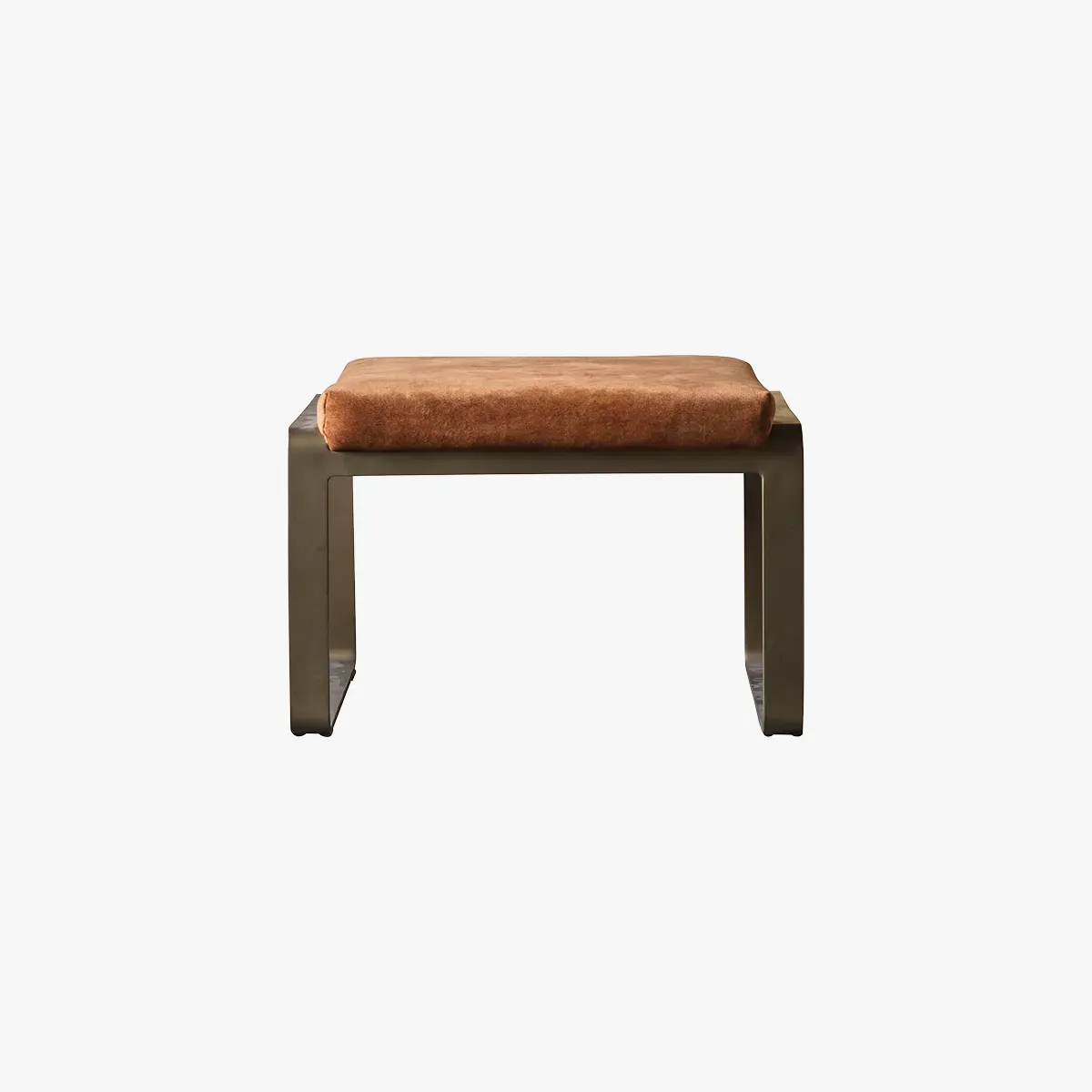 Footstool with Brass Base - Tan, Faux Suede