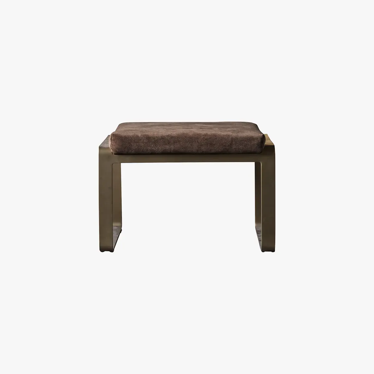 Footstool with Brass Base - Taupe, Faux Suede
