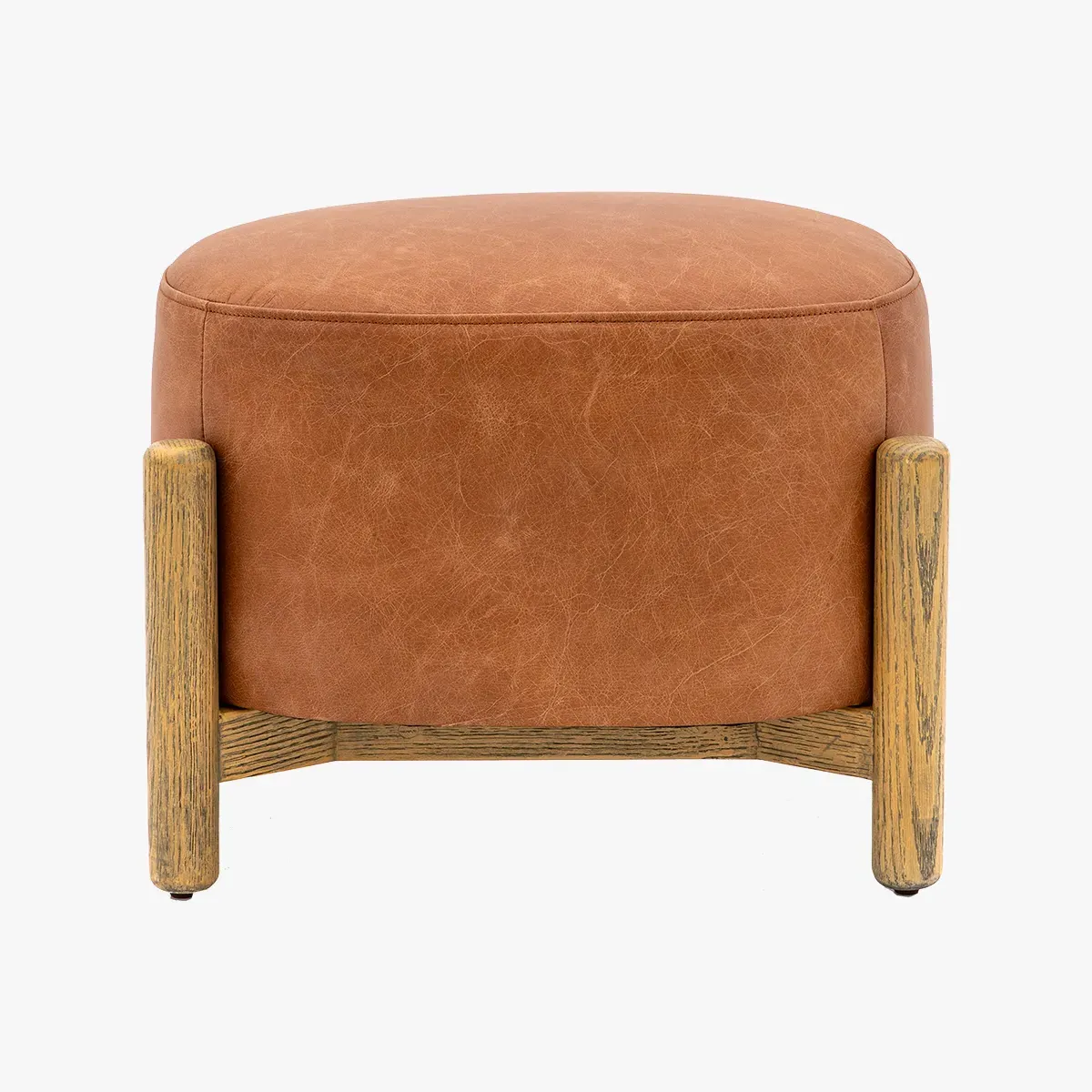 Footstool with Plush Cushioning - Brown, Leather