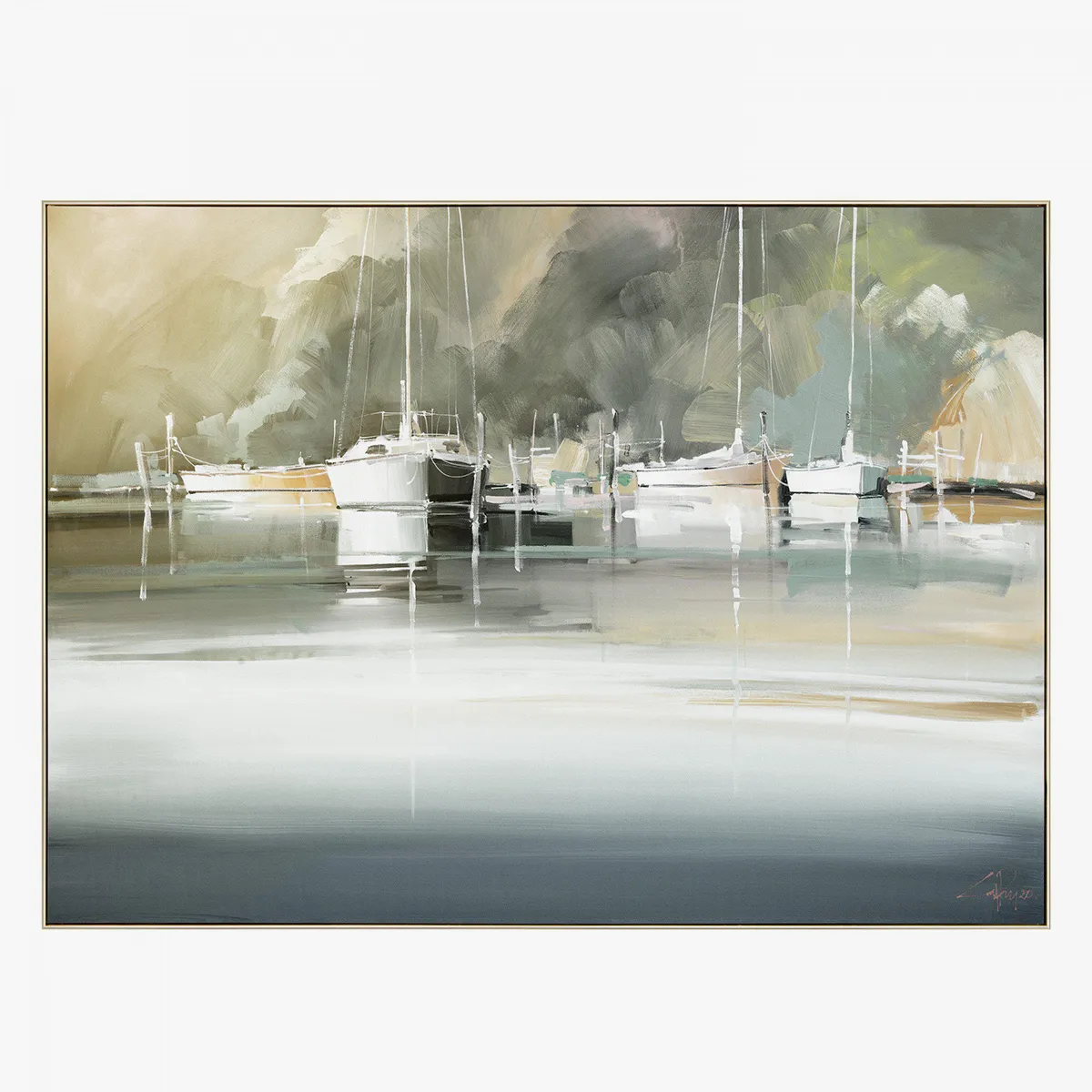 Framed Canvas Wall Art - Marina Dawn Scene image