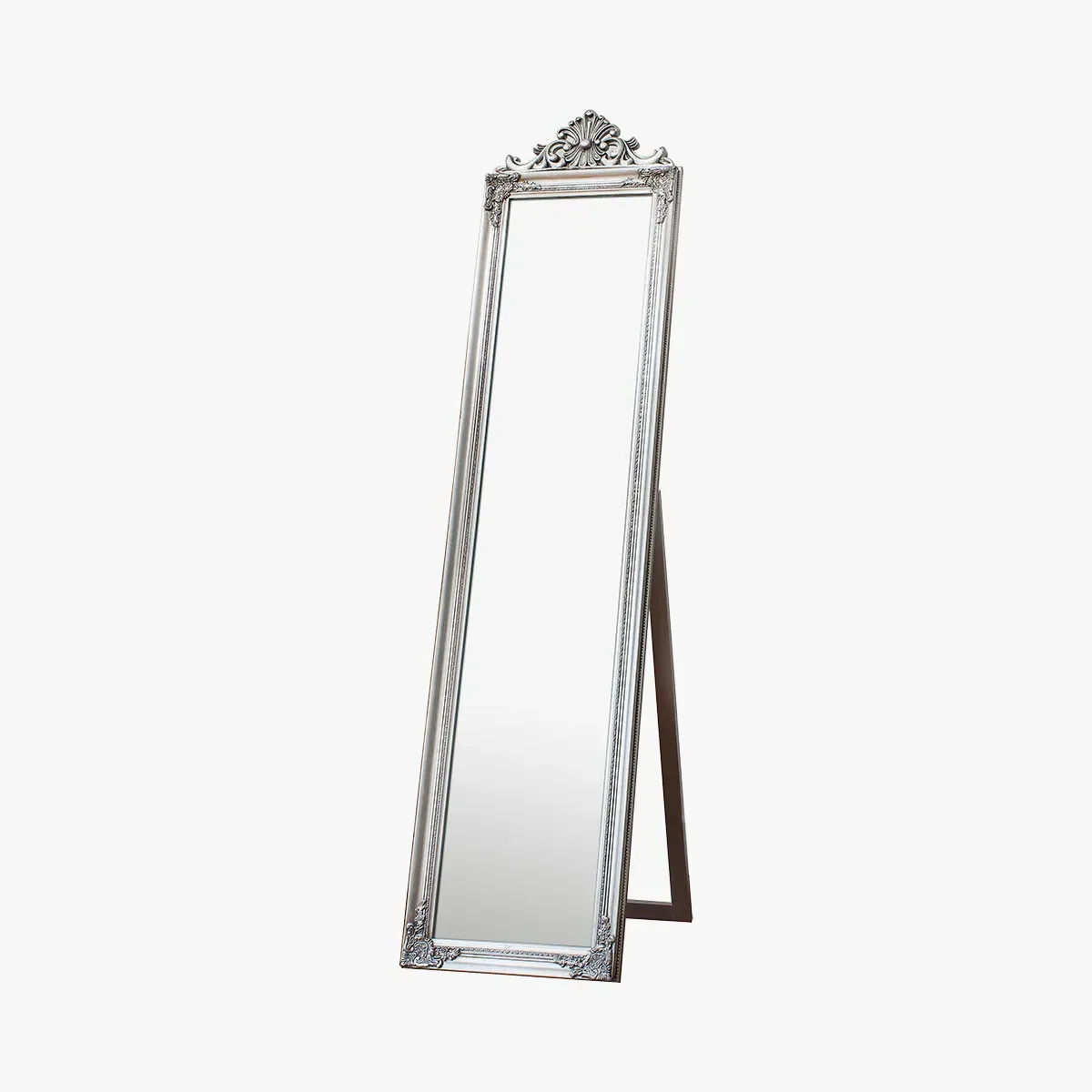 Full Length Cheval Mirror with Crest - Silver