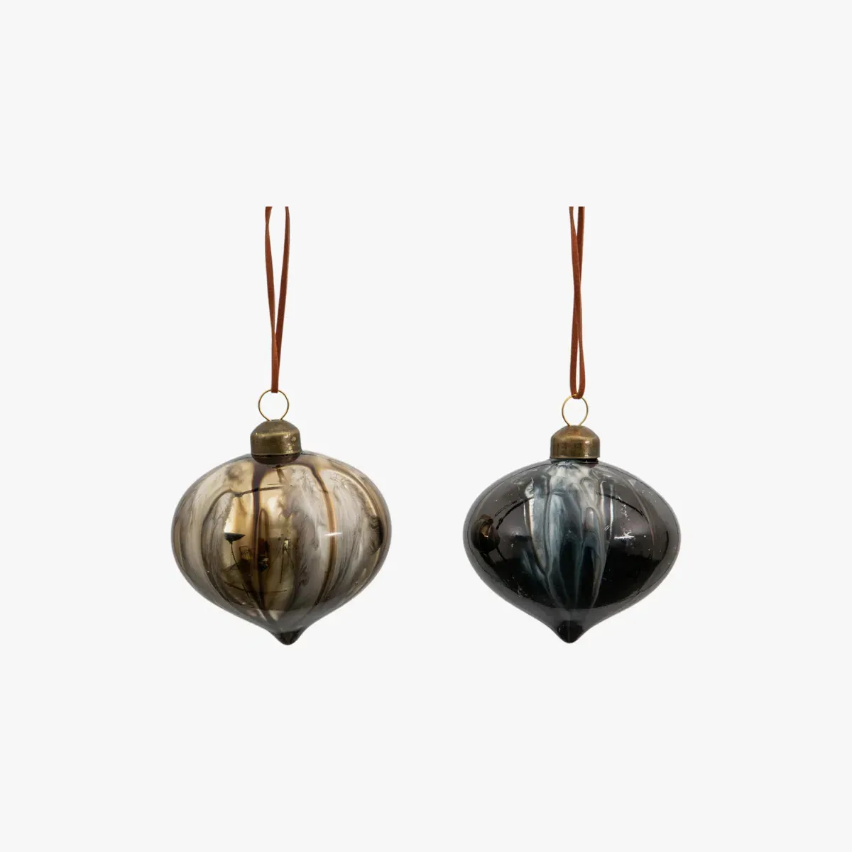 Glass Baubles Set of 2 - Black, Gold Marble image
