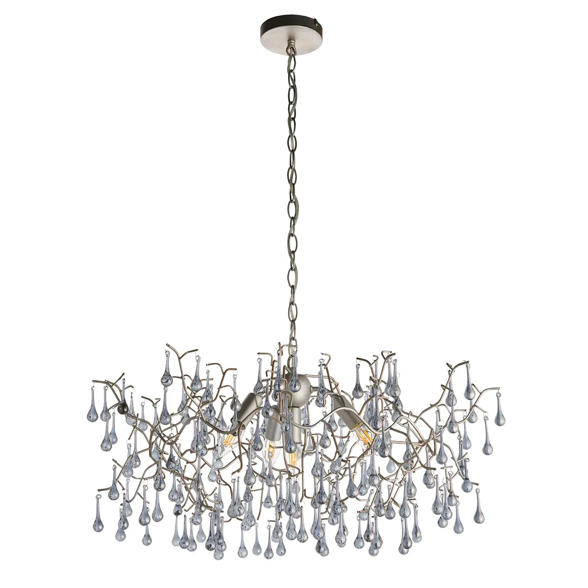 Hanging Chandelier with Glass Droplets - Silver image