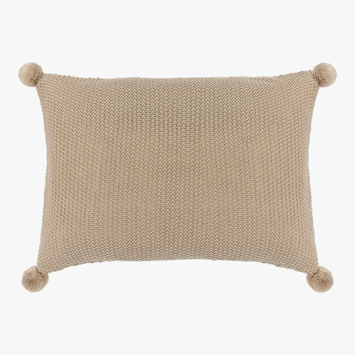 Knit Cushion with Pom Poms - Natural