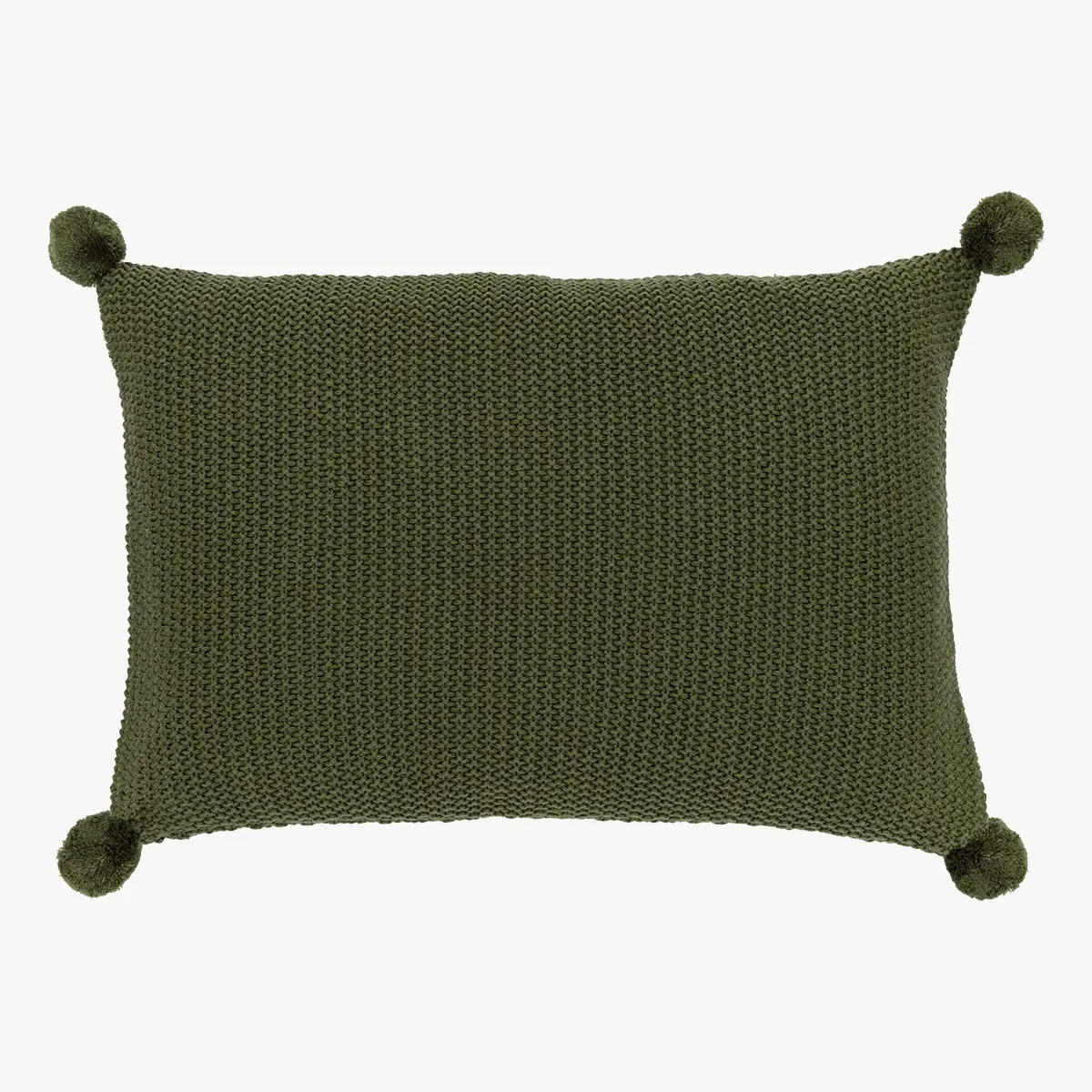 Knit Cushion with Pom Poms - Olive image