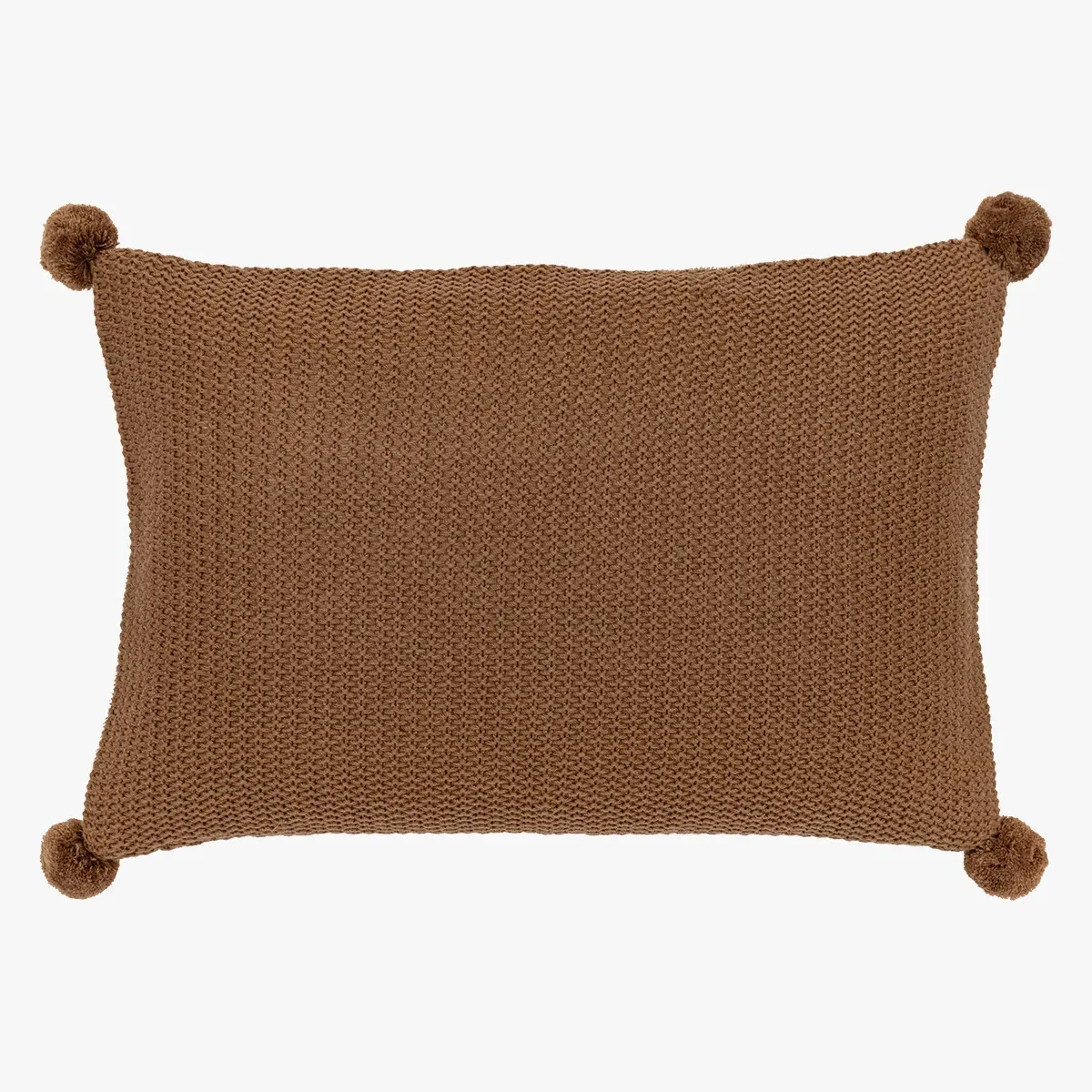 Knit Cushion with Pom Poms - Tan