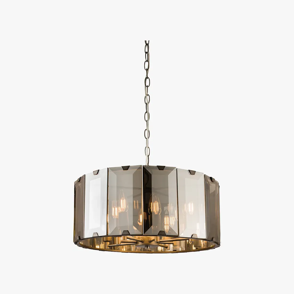 Large Faceted Glass Pendant Light - Grey