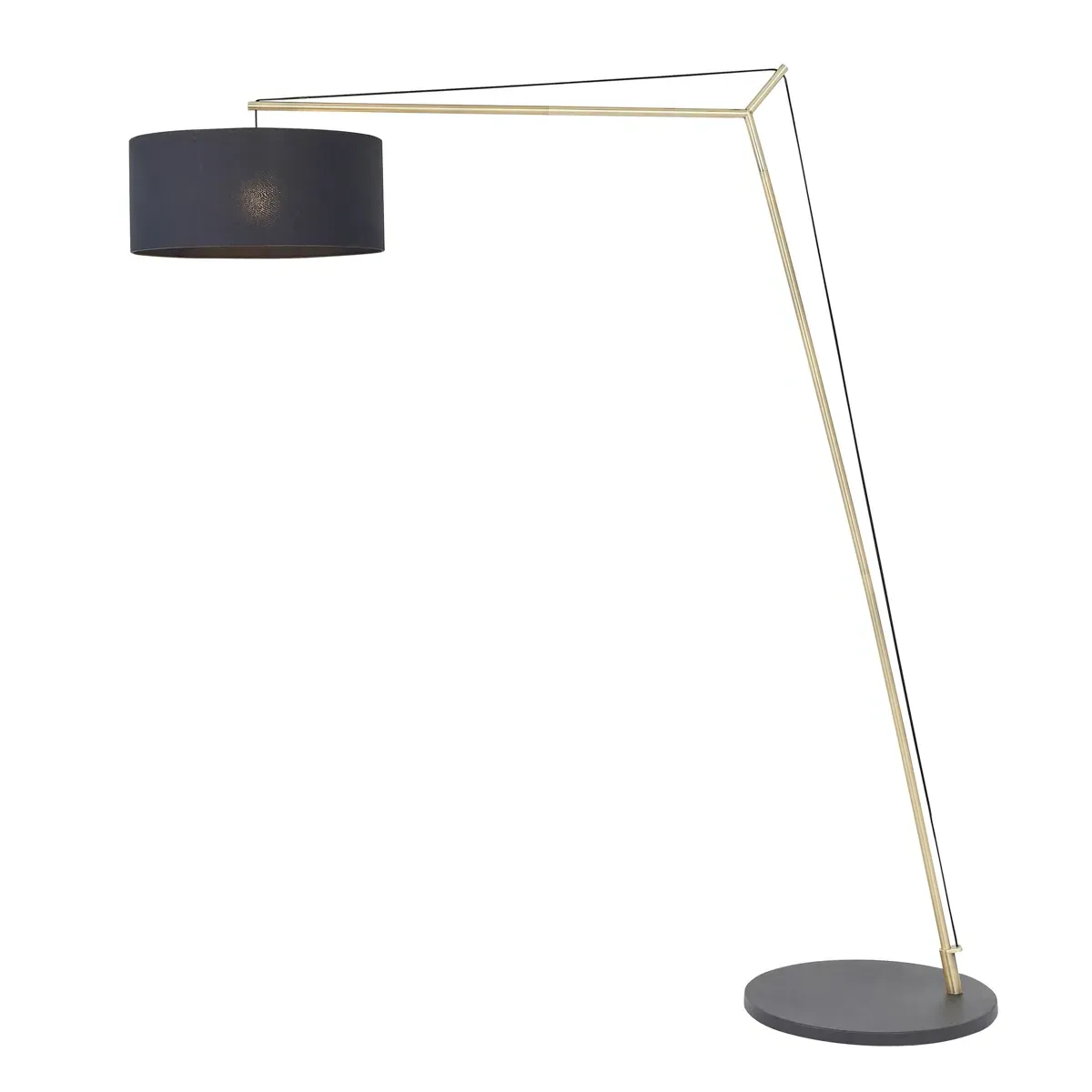 Large Floor Lamp with Black Shade - Brass