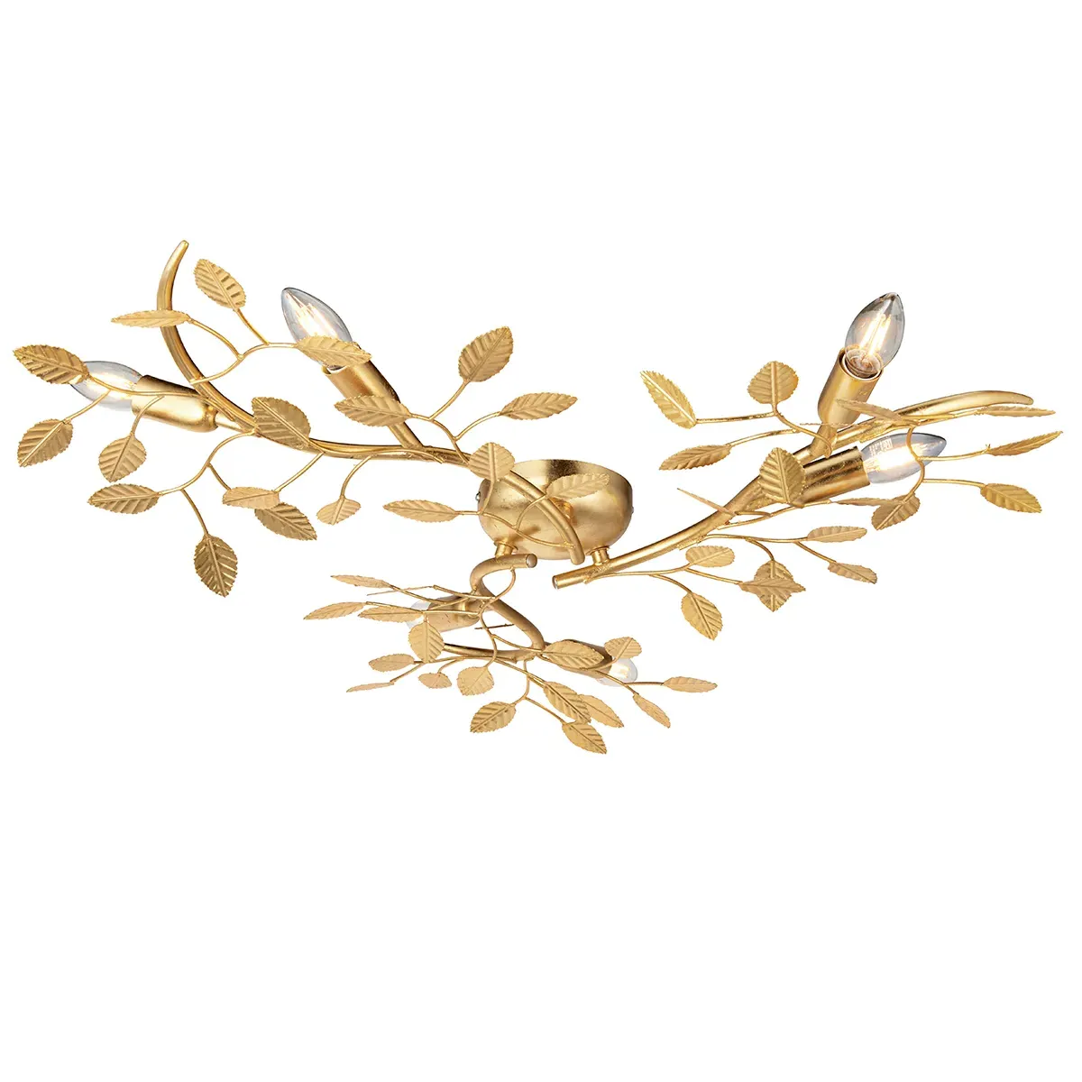 Large Flush Light with Leaf Design - Gold