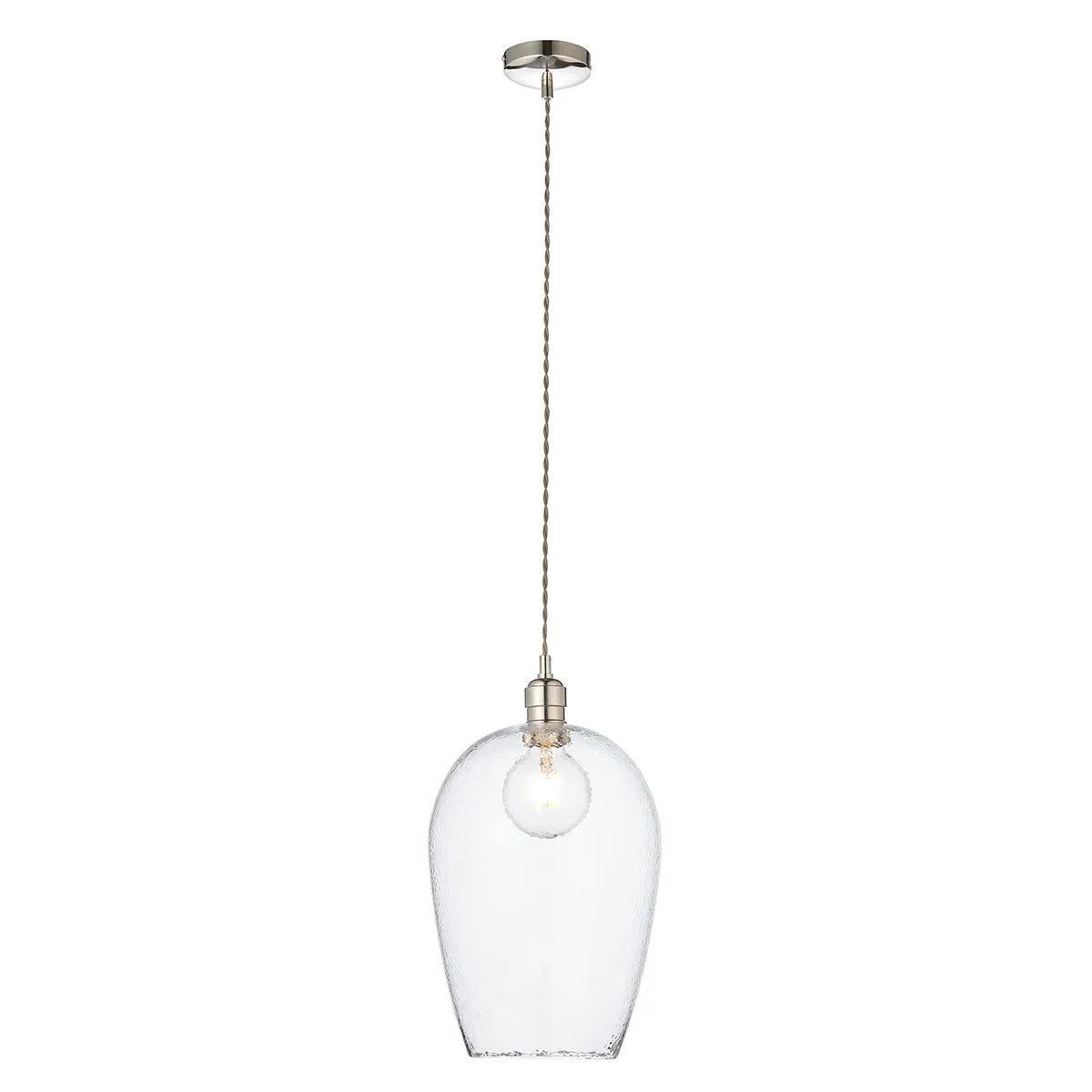 Large Hammered Glass Pendant Light - Nickel