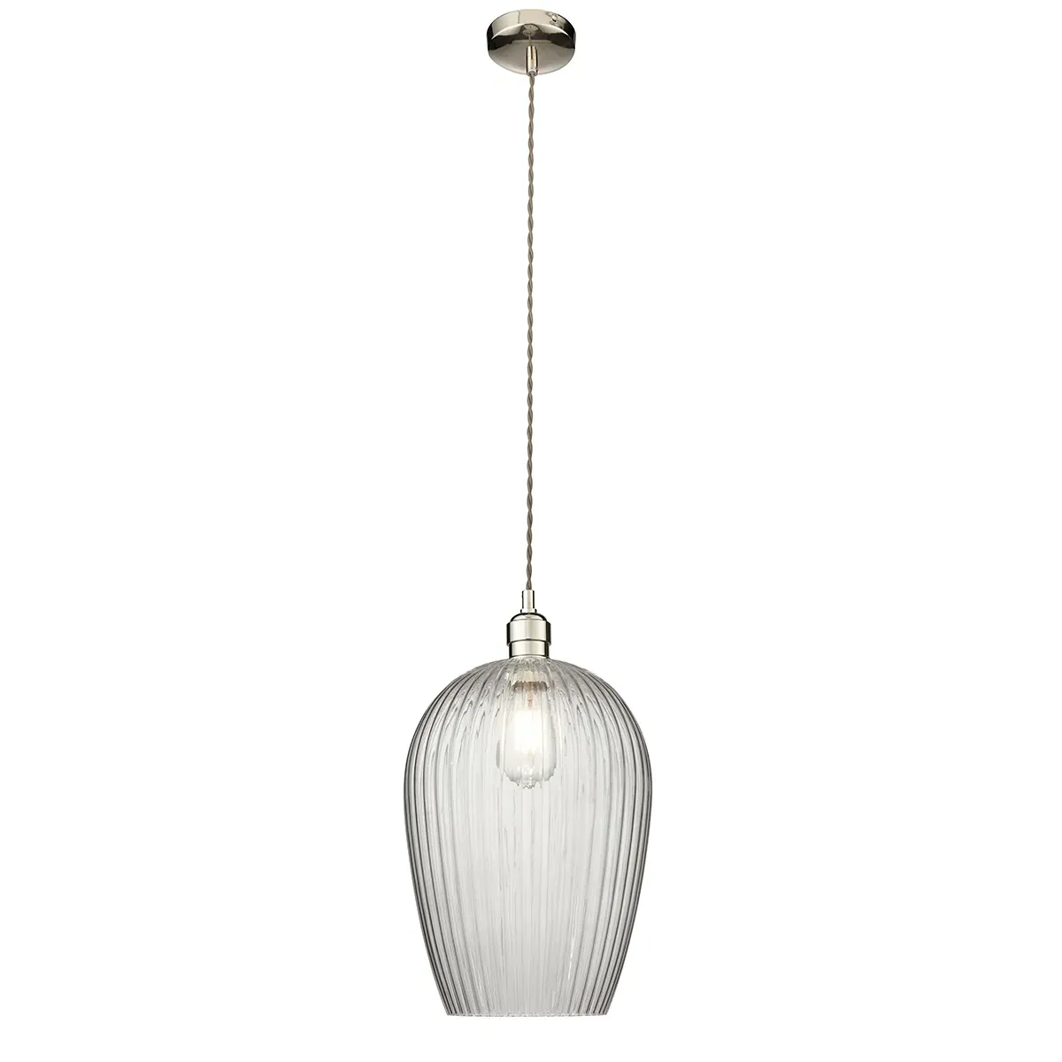 Large Ribbed Glass Pendant - Bright Nickel