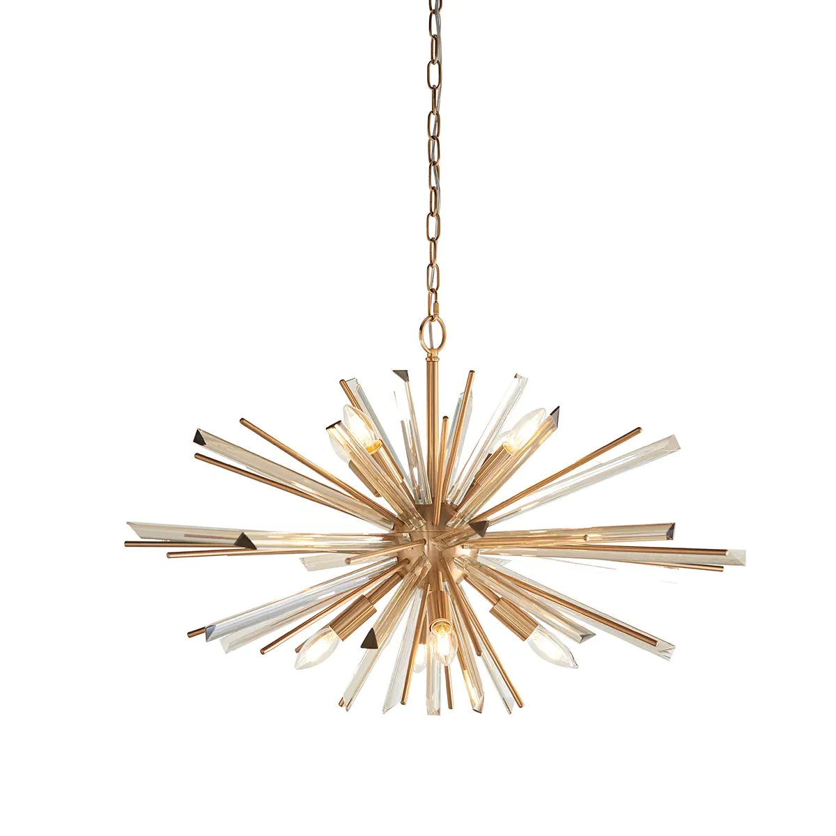 Large Starburst Pendant Light - Brass, Glass